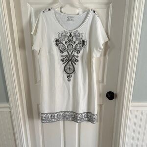 Elegant White and Black Embroidered Women's Top